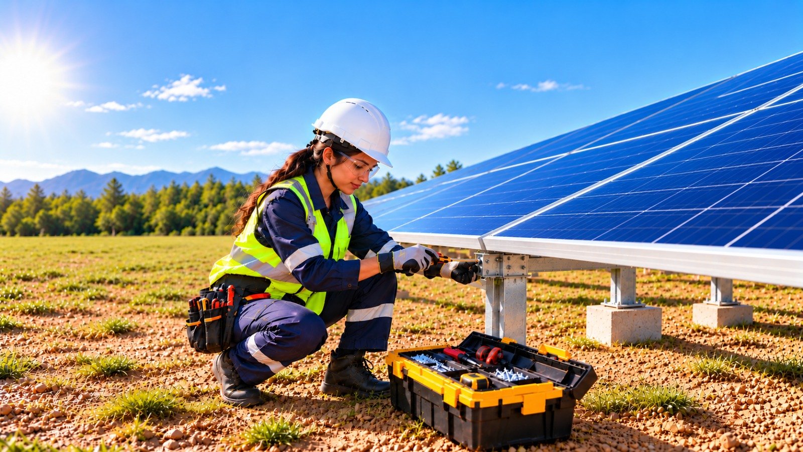 Solar PV Technician installing grid-connected solar panels